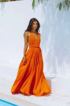 Solid Color Backless Tie Up Maxi Dress GSNU-8046