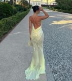 V Neck Backless Sequin Fishtail Dress GSNU-8106