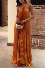 Sexy Halterneck Backless Pleated Maxi Dress GSNU-8080