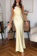 Slash Shoulder Tie Up Solid Color Maxi Dress GSNU-8148