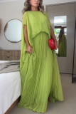 Solid Color Press Pleated Loose Maxi Dress GSNU-8157