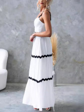 Solid Color Lace Patchwork Sling Maxi Dress GSNU-8073