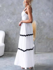 Solid Color Lace Patchwork Sling Maxi Dress GSNU-8073
