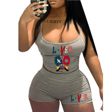 Letter Print Sleeveless Tank Tops Short Suit GXJL-0216