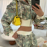 Camouflage Print Hooded Sweatshirt Two Piece Pant Set OLYF-6186