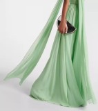 Pleated Wrap Chest Press Pleated Maxi Dress GSNU-8138