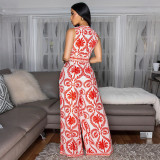 Print Sleeve Tie Up Loose Jumpsuit CYA-901785