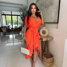 Deep V Neck Irregular Tie Up Midi Dress CYA-901879