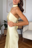 Slash Shoulder Tie Up Solid Color Maxi Dress GSNU-8148