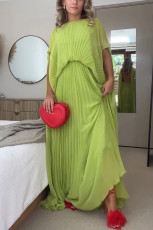 Solid Color Press Pleated Loose Maxi Dress GSNU-8157