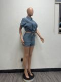 Casual Short Sleeve Denim Two Piece Shorts Set YMEF-57005