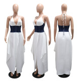 Irregular V Neck Patchwork Split Maxi Dress CYA-901843
