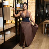 Irregular V Neck Patchwork Split Maxi Dress CYA-901843