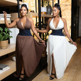 Irregular V Neck Patchwork Split Maxi Dress CYA-901843