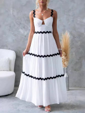 Solid Color Lace Patchwork Sling Maxi Dress GSNU-8073
