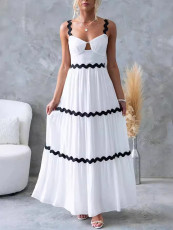 Solid Color Lace Patchwork Sling Maxi Dress GSNU-8073
