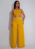 Solid Color Halterneck Darwstring Two Piece Pants Set GTYZ-7567