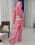 Camouflage Print Hooded Sweatshirt Two Piece Pant Set OLYF-6186