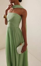 Pleated Wrap Chest Press Pleated Maxi Dress GSNU-8138