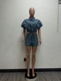 Casual Short Sleeve Denim Two Piece Shorts Set YMEF-57005