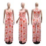 Print Sleeve Tie Up Loose Jumpsuit CYA-901785