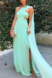 Slash Shoulder Pleated Flutter Split Maxi Dress GSNU-8163