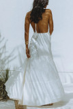 Backless V Neck Tie Up Split Maxi Dress GSNU-8049