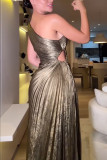 Pleated Slash Shoulder Maxi Dress GSNU-8125