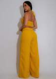 Solid Color Halterneck Darwstring Two Piece Pants Set GTYZ-7567