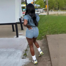 Casual Short Sleeve Denim Two Piece Shorts Set YMEF-57005