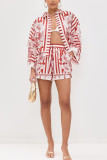 Loose Print Bat Sleeve Shirt Short 2 Piece Set GSNU-3041