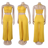 Solid Color Halterneck Darwstring Two Piece Pants Set GTYZ-7567