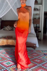 Gradient Color Halterneck Sleeveless Backless Dress GSNU-8132