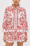 Loose Print Bat Sleeve Shirt Short 2 Piece Set GSNU-3041