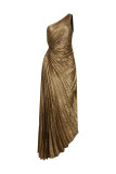 Pleated Slash Shoulder Maxi Dress GSNU-8125