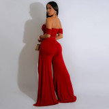 Solid Color Pleated Tube Top Split Pants Suit CYA-901391