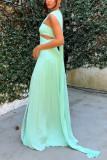 Slash Shoulder Pleated Flutter Split Maxi Dress GSNU-8163