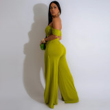Solid Color Pleated Tube Top Split Pants Suit CYA-901391