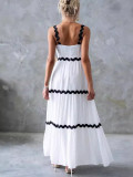 Solid Color Lace Patchwork Sling Maxi Dress GSNU-8073