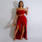 Solid Color Pleated Tube Top Split Pants Suit CYA-901391