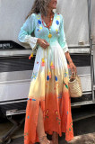  Gradient Color Long Sleeve V-Neck Maxi Dress GSNU-8077