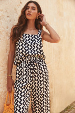 Casual Print Sleeveless Two Piece Pants Set GSNU-3019