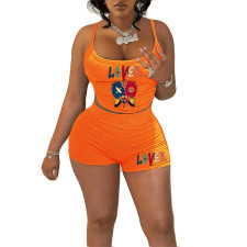 Letter Print Sleeveless Tank Tops Short Suit GXJL-0216