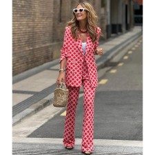 Printed Blazer Long Sleeve Cardigan Trouser Set GSNU-3043