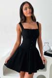 Solid Color Halter Sexy Corset Mini Dress GSNU-8029
