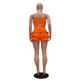 Solid Color Sling Ruffles Two Piece Shorts Set TR-1335