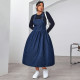 Plus Size Solid Color Denim Sling Long Dress GDAM-218637