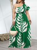 Single Shoulder Print Maxi Dress AIL-321