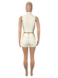 Lapel Sleeveless Top Two Piece Short Set SHD-9783