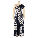 Single Shoulder Print Maxi Dress AIL-321